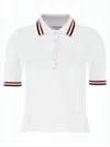 Thom Browne Short-sleeved Polo Shirt With Button Placket And Striped Accents In White