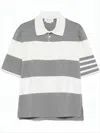 Thom Browne Short-sleeved Polo Shirt With Horizontal Stripes And Classic Collar In Gray