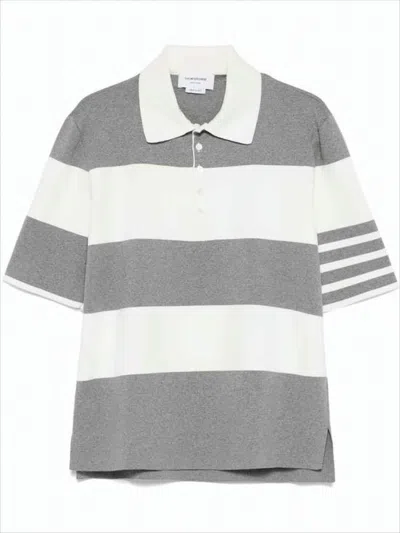 THOM BROWNE SHORT-SLEEVED POLO SHIRT WITH HORIZONTAL STRIPES AND CLASSIC COLLAR