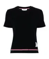 Thom Browne Navy Blue Piqué Cotton T-shirt With Tricolor Stripe In Black