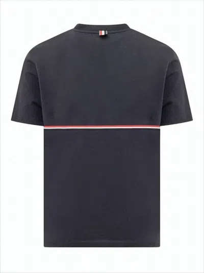 Thom Browne Short-sleeved T-shirt With Horizontal Stripe Detail In Gray