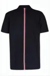 Thom Browne Short-sleeved T-shirt With Vertical Tricolor Stripe And Textured Finish In Black