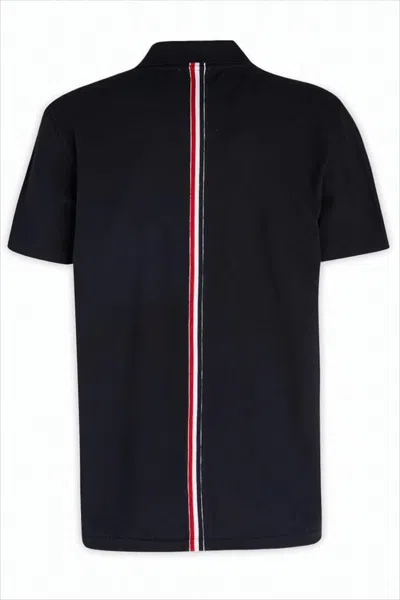Thom Browne Short-sleeved T-shirt With Vertical Tricolor Stripe And Textured Finish In Black