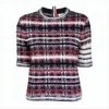Thom Browne Short-sleeved Textured Knit Plaid Sweater In Multi
