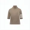 Thom Browne Short-sleeved Turtleneck Sweater With Contrasting Stripes In Brown