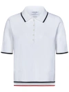 THOM BROWNE SHORT-SLEEVED WHITE VISCOSE BLEND KNIT POLO SHIRT