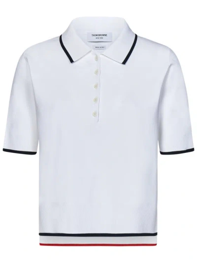 Thom Browne Short-sleeved White Viscose Blend Knit Polo Shirt