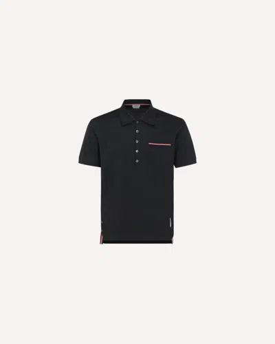 Thom Browne Cotton Polo With Contrast Bands Polo Shirt In Black