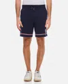 Thom Browne Blue Shorts With Elastic Waist With Drawstring And Rwb Striped Detail In Blue