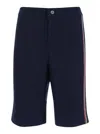 THOM BROWNE BLUE BERMUDA SHORTS WITH RWB STRIPE DETAIL IN COTTON MAN