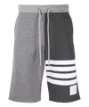 Thom Browne 4-bar Striped Sports Shorts With Drawstring Waist In Grey