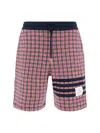 Thom Browne Check 4 Bar Sweat Cotton Shorts In Rwbwht