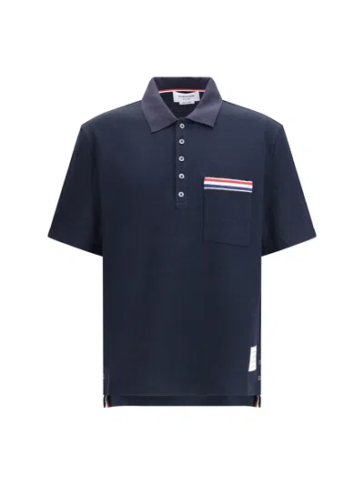 Thom Browne Short-sleeve Polo With Chest Pocket In Blue