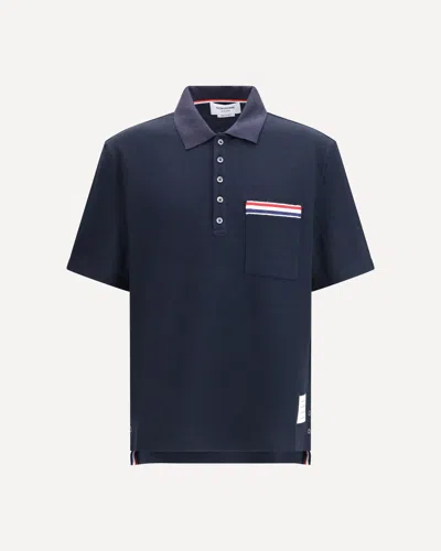 Thom Browne Short-sleeve Polo With Chest Pocket In Blue
