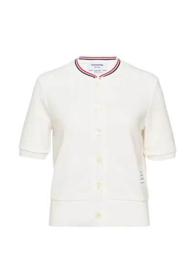 Thom Browne Short-sleeve Rwb-stripe Cardigan In White