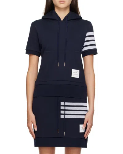 Thom Browne Short-sleeved Drawstring Hoodie In Blue