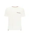 Thom Browne Short-sleeve Crew Neck T-shirt With Chest Pocket And Striped Trim Detail In White