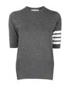 Thom Browne Signature 4-bar Stripe Short-sleeve Cashmere Top In Black