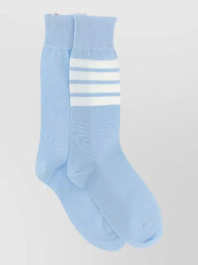 Thom Browne Signature 4 Bar Striped Mid Calf Socks In Blue