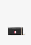 Thom Browne Signature Logo Leather Chain Clutch In Black