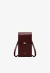 Thom Browne Signature Loop Leather Phone Holder In Burgundy