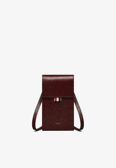 Thom Browne Signature Loop Leather Phone Holder In Burgundy