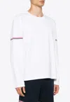 Thom Browne Long-sleeve Cotton T-shirt With Signature Stripe Details In White
