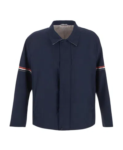 Thom Browne Signature-stripe Detailed Long-sleeved Shirt Jacket In Black