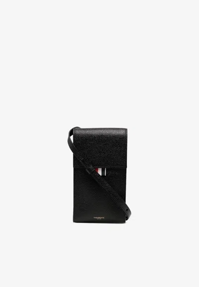 Thom Browne Signature Stripe Loop Leather Phone Holder In Black