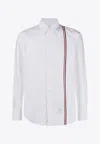 Thom Browne Long-sleeved Poplin Shirt With Signature Stripes In White