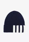 Thom Browne Navy Cashmere 4-bar Cuff Beanie In Navy