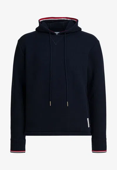 Thom Browne Signature Stripe-trimmed Hooded Sweatshirt In Blue