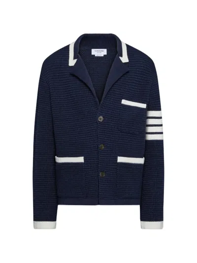 Thom Browne Signature Striped Cardigan Jacket In Blue