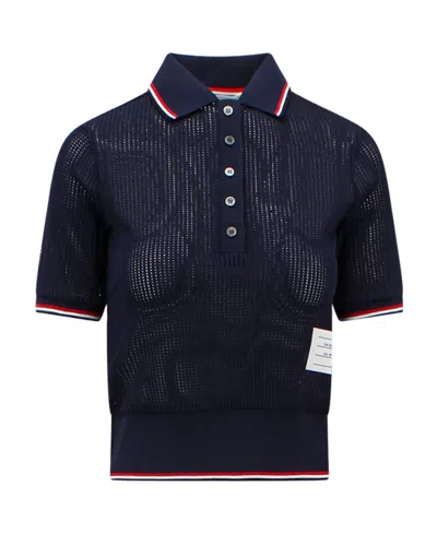 Thom Browne Signature Striped Detail Polo Shirt In Multi