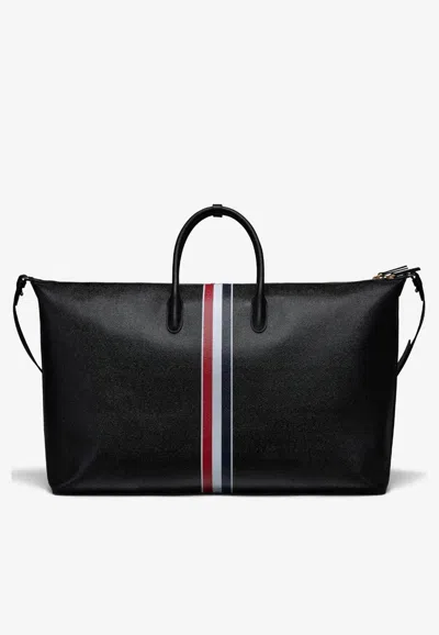 Thom Browne Signature Stripes Soft Leather Duffle Bag In Black