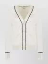 Thom Browne Silk And Cotton Cardigan With Contrast Trim In White