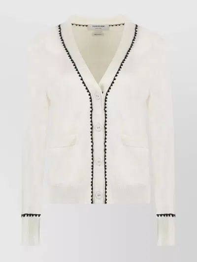 THOM BROWNE SILK AND COTTON CARDIGAN WITH CONTRAST TRIM