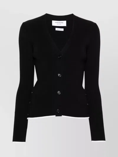Thom Browne Silk And Wool Blend Ribbed Cardigan In Blue
