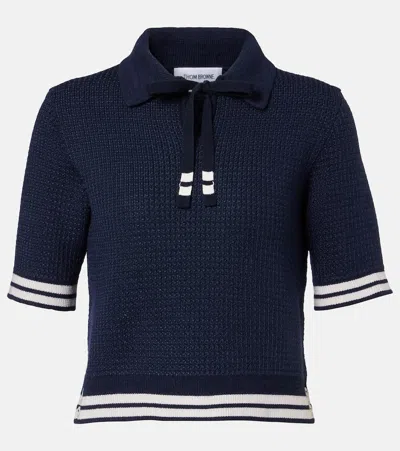 Thom Browne Silk-blend Polo Shirt In Blue