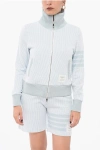 Thom Browne Silk Blend Zip-up Sweatshirt With Awning Motif