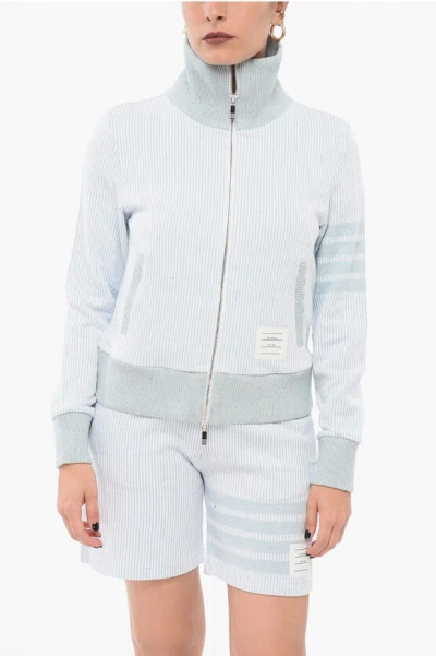 Thom Browne Silk Blend Zip-up Sweatshirt With Awning Motif