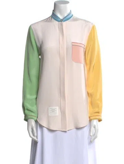 Pre-owned Thom Browne Silk Colorblock Pattern Button-up Top In Neutral