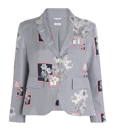 Thom Browne Silk Floral Blazer In Navy