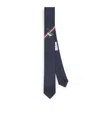 Thom Browne Jacquard Tie With Embroidered Detail And Striped Accent In Blue