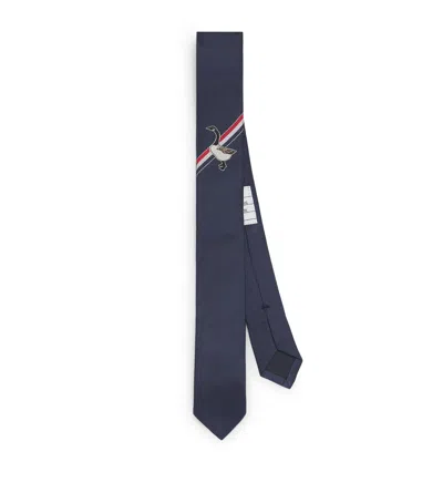 Thom Browne Silk Goose Icon Tie In Blue