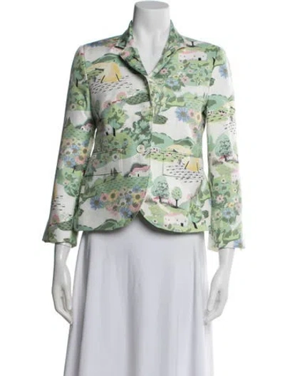 Pre-owned Thom Browne Silk Graphic Print Blazer In Green