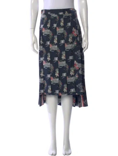Pre-owned Thom Browne Silk Midi Length Skirt In Blue