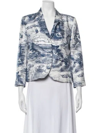 Pre-owned Thom Browne Silk Patterned Blazer In Blue