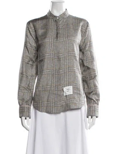 Pre-owned Thom Browne Silk Plaid Print Button-up Top In Multicolor