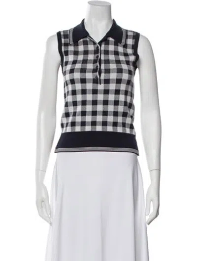 Pre-owned Thom Browne Silk Plaid Print Polo In White
